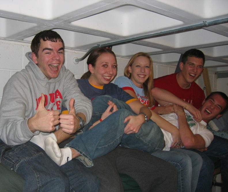 Friends on lofted bed