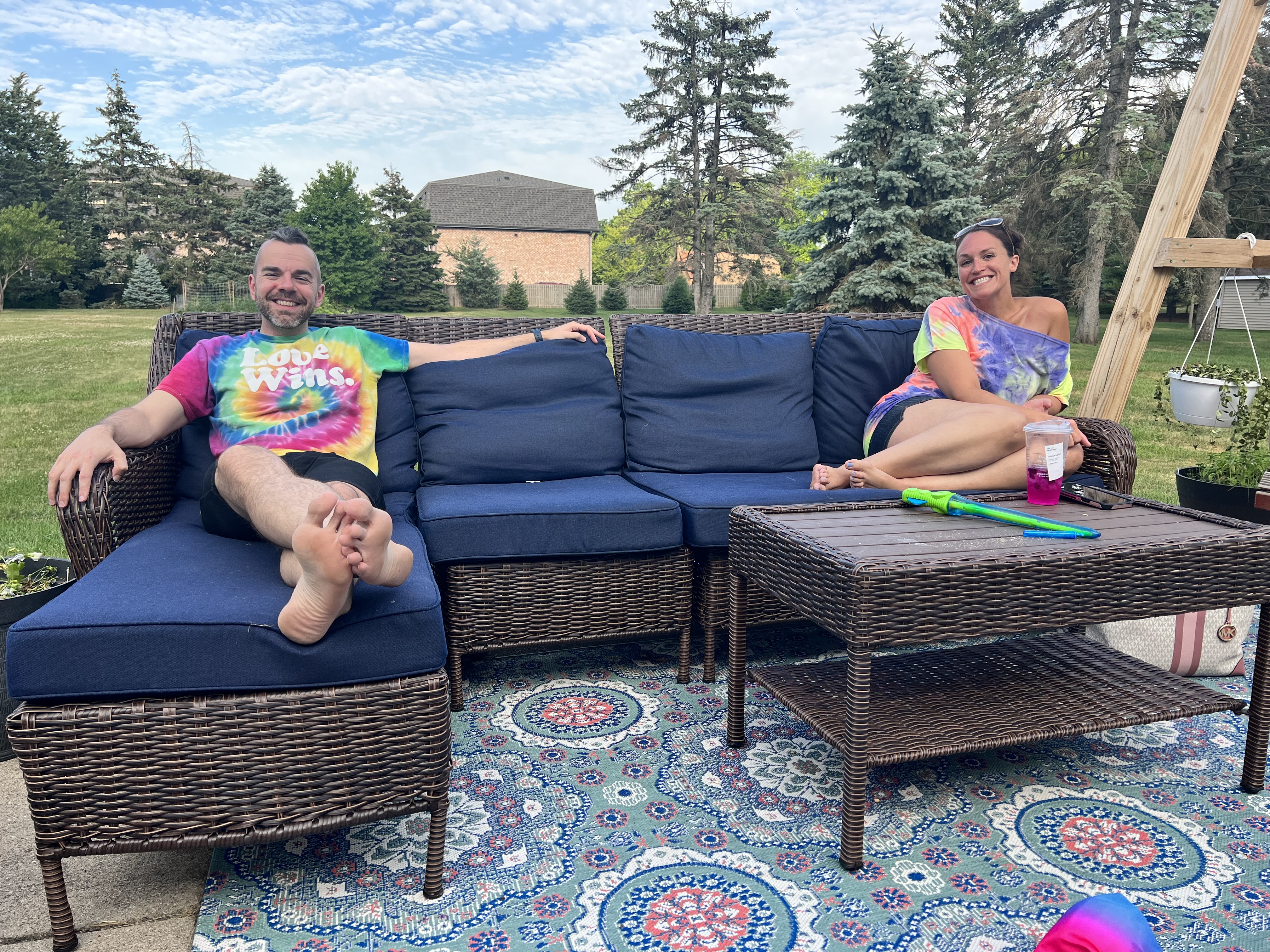 Steve and friend in tie-dye shirts